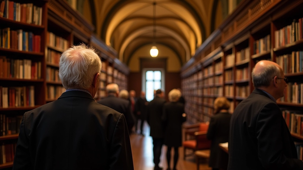 Historic library interior with vaulted ceiling and wooden shelving in Portugal
