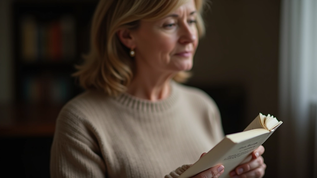 Poetry book open on lap with handwritten notes in margins, reader in contemplative pose